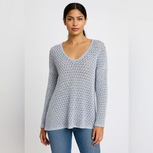 J. Jill 100 % Cotton Blue Knit Sweater Size Medium